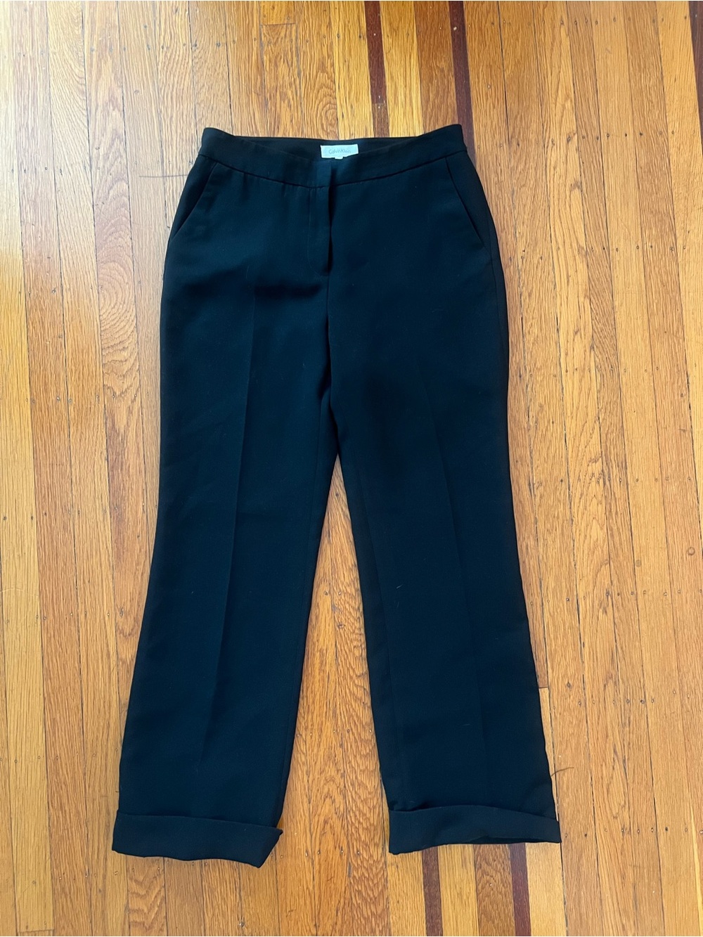 Calvin Klein black cuffed crepe trousers dress pants 6 EUC (see photos)